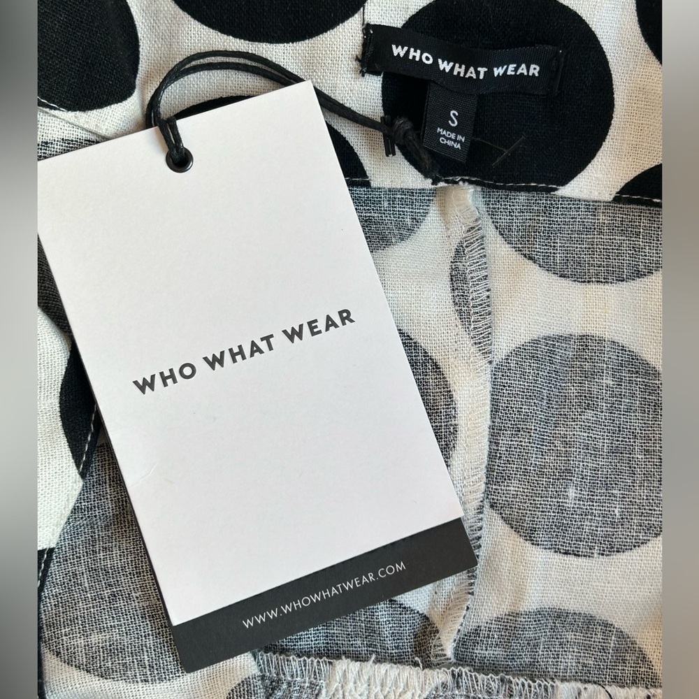NWT Who What Wear Dress S Black White Polka Dot Linen Blend Sundress retro chic - Picture 4 of 5